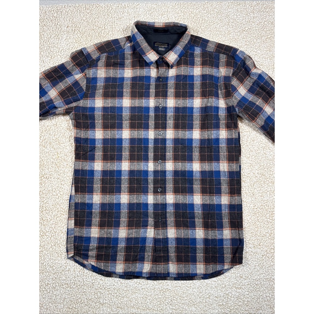 Pendleton Shirt Mens XL Gray Blue Plaid Wool Lodge Flannel Button Up Casual